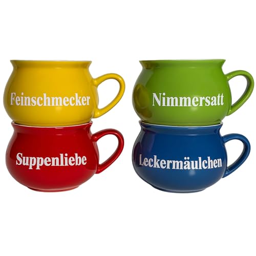 BURI Suppentassen 4er-Set aus Keramik | Bunte Henkel-Schüsseln mit...