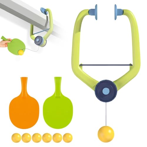 Juego de ping pong, entrenador de tenis de mesa ajustable para interiores con 2 raquetas y 6 pelotas para diversión familiar y práctica individual de coordinación ojo-mano