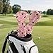 ELEQIN Pink Floral Chickens Golf Club Head Covers, Golf Head Covers for Driver, Easy Put On Easy Remove Sleeve Leather Headcovers, Sports Outdoors Accessories for Daily Travel