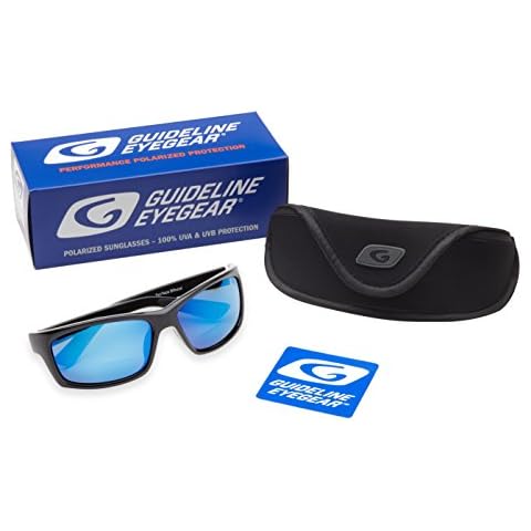 Guideline Eyegear Surface Fishing, Boating, Water Sports Polarized Bifocal Sunglasses with Deep Six Blue Mirror/Deepwater Grey Lens, Shiny Black Frame (+2.00), Large Cover