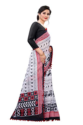 RAJESHWAR FASHION WITH RF WITH RF Women's Woven Jute Cotton Saree With Blouse Piece (PUM PUM_Black white_Black White) - Image 4