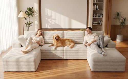 Image of Modular Cloud Sectional Sofa, Oversized Corduroy Boneless Couch | Luxury Comfort, Deep Seat, Couches for Living Room and Apartment, No Assembly Required