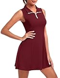 FKEEP Women's Golf Tennis Dress Athletic Workout Dress with Shorts and Pockets (Red Wine, L)