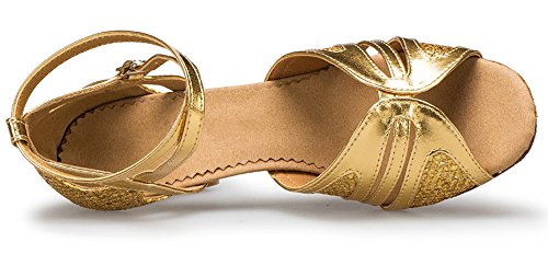 Honeystore Women's Glitter Ankle Strap Dance Shoes Open-Toe Suede Sole Thick Heel Gold 8.5 B(M) Us #TOP1
