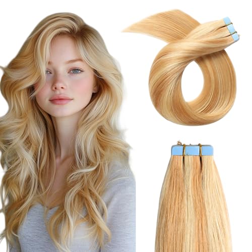 YILITE Tape in Hair Extensions Human Hair 22 inch P27/613