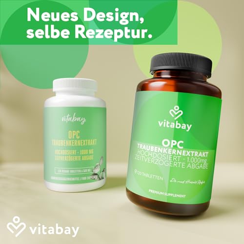 Vitabay OPC Traubenkernextrakt 1000 mg – 240 Kapseln – Hochdosiertes OPC aus Traubenkernen – Time-Released Formel
