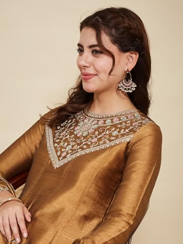 Image of MOKOSH Women's Embroidered Silk Anarkali Kurta Pant with Dupatta | Anarkali Kurta Set | Embroidered |Occasion & Festive Traditional | 3 Piece Outfit