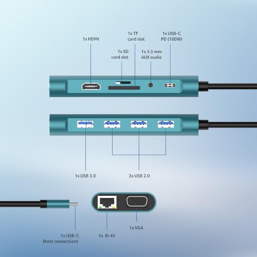 Image of Acer MultiLink 11-in-1 USB-C Hub | 4K HDMI, VGA, Gigabit Ethernet, 100W PD Charging, USB 3.0 5Gbps, SD /TF Card Reader | 3.5mm Audio, Plug & Play Docking Station for Laptop & Compatible USB-C Devices