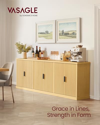 Image of VASAGLE Set of 3 Buffet Cabinet with Adjustable Shelves, Fluted Doors