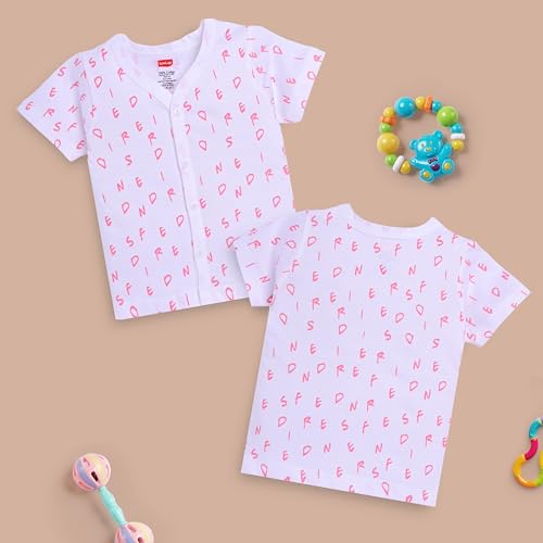 Image of LuvLap Baby Girls Regular Fit 100% Cotton Half Sleeves Girls Jhabla Shirt Pack of 4