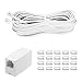 Seefeful 50 Feet Long Telephone Extension Cord Phone Cable Line Wire, with Standard RJ11 Plug and 1 in-Line Couplers and 20 Cable Clip Holders-Blac (White 50FT)