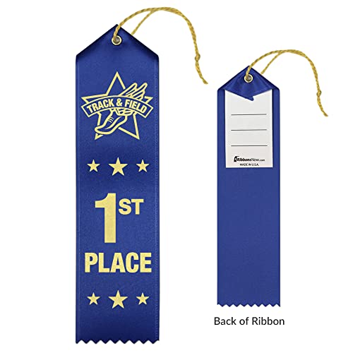 RibbonsNow Track & Field 1st Place Ribbons - 25 Pack of Ribbons with Card & String - Thumbnail 2