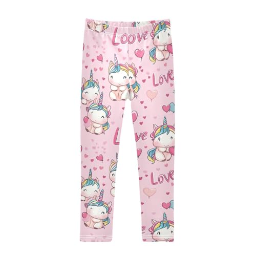 Cartoon Unicorns Girls' Leggings Toddler Doodles Hearts Kids Yoga Pants Dance Active Tights 4T