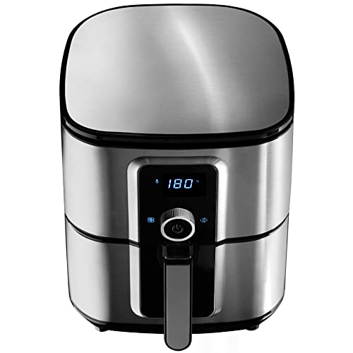 tectake® Heißluftfritteuse XXL -90% weniger Öl, 10,2l Fassungsvermögen, Touchscreen-Display, Airfryer mit 8 Programmen, Heissluftfritteuse ohne Fett und Öl, Zubehör Rezeptheft - silber – Bild 7