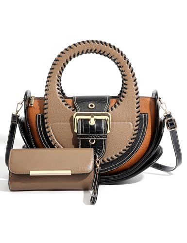 Bag Woman Large Capacity Leather Purse Fashion Designer Top Handle Handbags Women Crossbody Large Bags Set with Wallet, Multicolor (Grey)