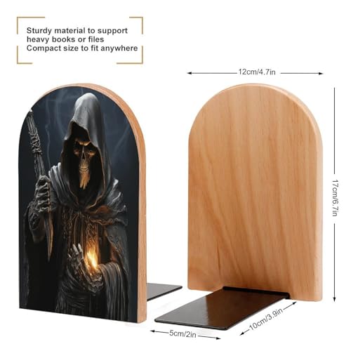 Sujetalibros de madera moderno Grim-Reaper, organizador de libros resistente para estanterías de casa 3