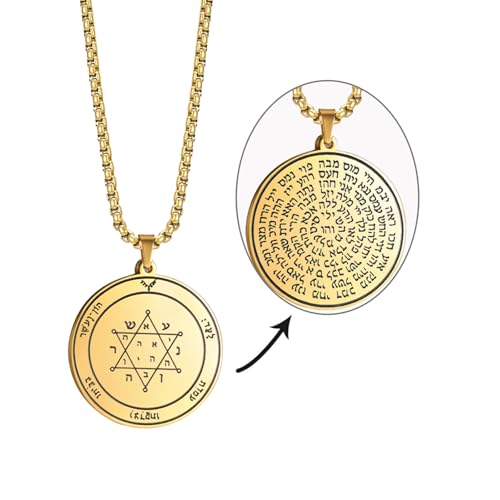 VASSAGO Key of Solomon Seals Necklace Engraved with 72 Names of God Pendant Spiritual Protection Amulets for Men Women