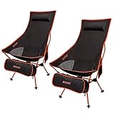 G4Free 2Pcs Lightweight Portable High Back Camp Chair, Folding Chair Lawn Chair Heavy Duty 330lbs with Headrest & Pocket for Outdoor Camp Travel Beach Gardening Travel Hiking