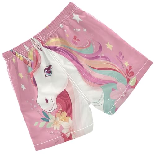 Pigsaly Boys Swim Trunks White Star Unicorn Boys Board Shorts Swimsuit Swimwear Summer Bathing Suit S2