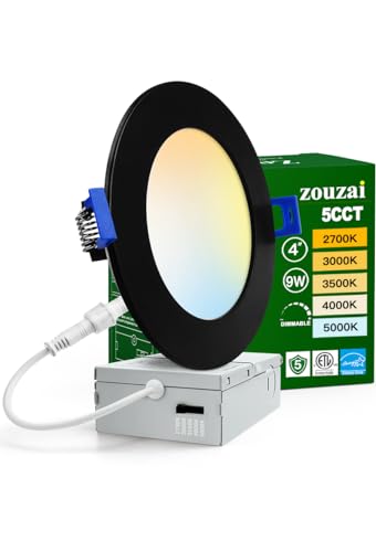 zouzai 1 Pack 4 Inch Black 5CCT Ultra-Thin LED Recessed