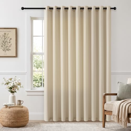 Sand Beige Semi Sheer Flax Linen Grommet Curtains 100x90 Inch Extra Wide