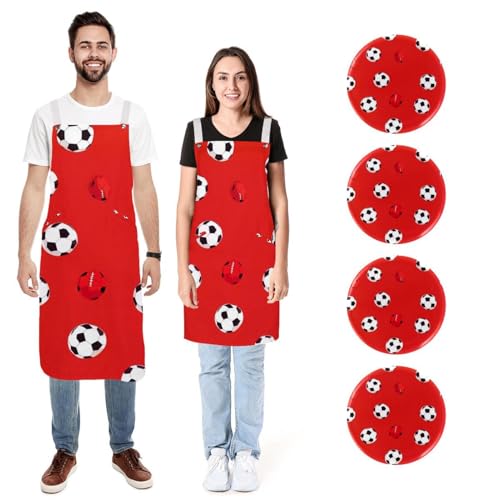 Tablier de cuisine en lin de qualité avec poches réglables rouge