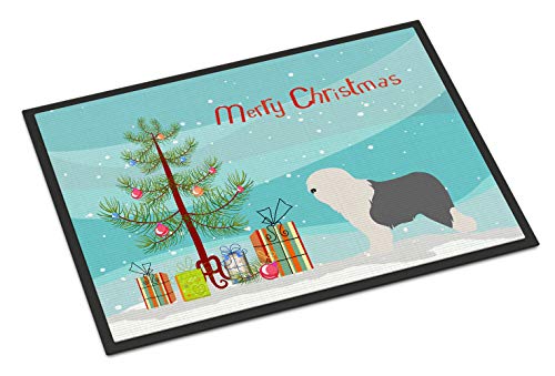 Caroline's Treasures BB8456MAT Old English Sheepdog Bobtail Christmas Doormat 18x27 Front Door Mat Indoor Outdoor Rugs for Entryway, Non Slip Washable Low Pile, 18H X 27W