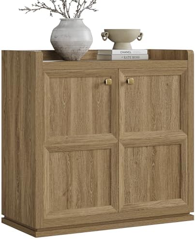 SICOTAS Buffet Cabinet with Storage 34" Sideboard Accent Storage Cabinet for Bedroom Dining Room Living Room Entryway with Doors & Shelves Modern Buffet Table with Golden Handle Credenza Side Board