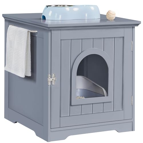 Abician Meuble Cache Litière de Petite Taille Maison de Toilette pour Chat en Bois MDF Meuble de Bac à Litière Niche Maison pour Chats Salon Chambre Salle de Bains Gris