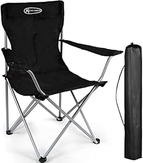 ACTIVE FOREVER Outdoor Folding Camping Chair with Cup Holder Storage Bag, Lightweight Portable for Beach, Barbecue, Fishing (Black)