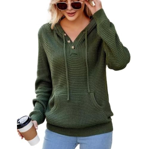 VIMPUNEC 2024 Fall Womens Oversized Hoodies Knit V Neck Sweaters Fashion Casual Pullover Tops