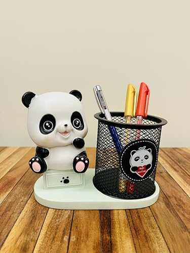 Image of Cute Panda Pen Holder with Mesh Cup Organiser, Desk Accessory, 4.5 inch, Black and White