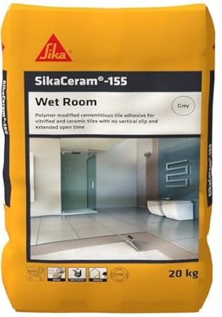 SIKA - Tile adhesive - SikaCeram 155 Wet Room - Tile adhesive for vitrified and ceramic tiles for floor and wall - Indoor and outdoor use - Self curing - Grey - 20kg