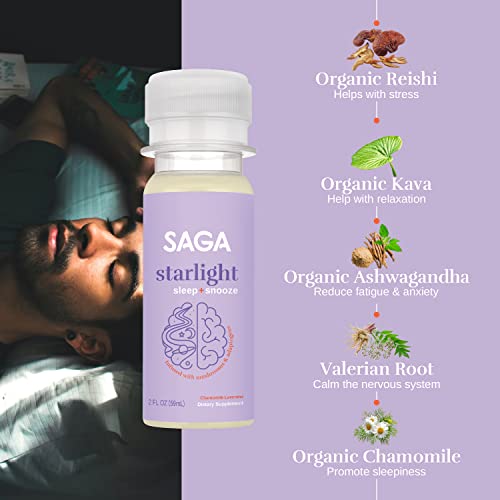 Saga Starlight Mushroom Sleep Supplement Wellness Shots, Functional Beverage For Relaxation, Calm & Sleep Support With Ashwagandha, Reishi Mushrooms, Valerian Root, Vegan, Chamomile Lavender 6 Pack #TOP1