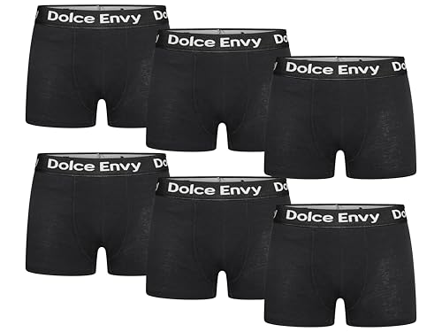 DOLCE ENVY 6er-Pack Herren-Boxershorts mit elastischem Bund, Baumwolle, atmungsaktiv, für jeden Anlass geeignet, 6 Schwarz, S