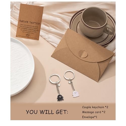 Image of PRCOLUX Funny Cute Ghost Keychain Gifts for Sisters Boyfriend Girlfriend Couple Halloween Christmas Birthday Graduation Gifts