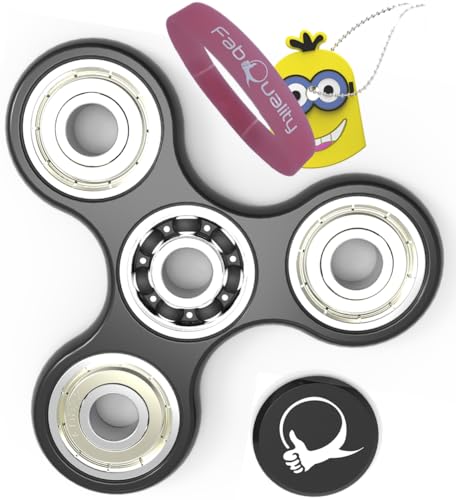 FabQuality Figet Spinners Figit Fidget Figet Finger Tri Spinner Hand Focus Spin EDC Stress ADHD Autism Toy + Key Chain + Arm Strap