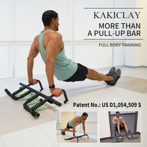 Image of KAKICLAY New Upgrade Pull Up Bar for Doorway with Ergonomic Grip - Upto 440 Lbs Capacity, No Screwing or Slipping - USA Original Patent, Designed, Shipped, Warranty