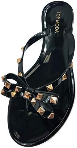 TOP Moda Womens Studded Jelly Flip Flops Sandals with Bow