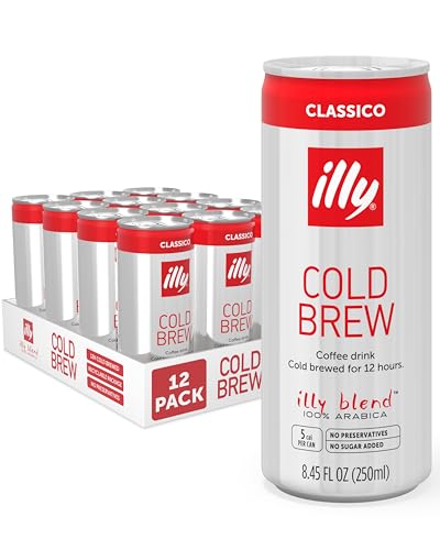 illy Ready To Drink, Classico Cold Brew Coffee Cans, 100% Arabica, Premium Italian Coffee, 8.45oz, 12 Pack