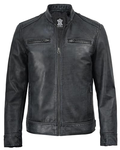 Image of Decrum Mens Leather Jacket - Cafe Racer Style Real Lambskin Leather Jacket Men