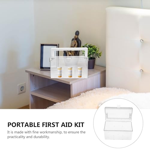 Image of Cabilock Transparent Portable Medicine Box with Handle Family First Aid Kit Organizer for Travel Camping Home Emergency Storage Lightweight Clear Plastic Carry Case 8.11X4.52X4.52In