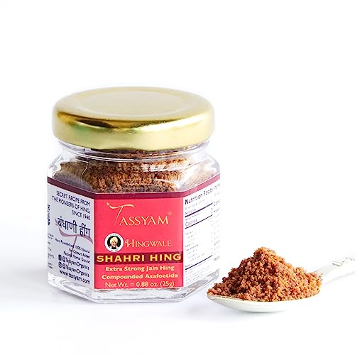 TASSYAM Hingwale Extra Fuerte Shahri Hing Botella de 25 G | Machacada A Mano Y Natural | Jain Hing