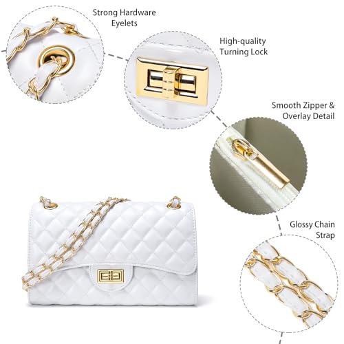 Image of Quilted Leather Crossbody Bags for Women Trendy Ladies Shoulder Purse Satchel HandBag with Chain Strap