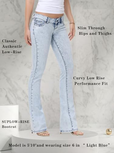 WAISUNZLM Women's Super Low Rise Stretchy Flared Jeans Slim Fit