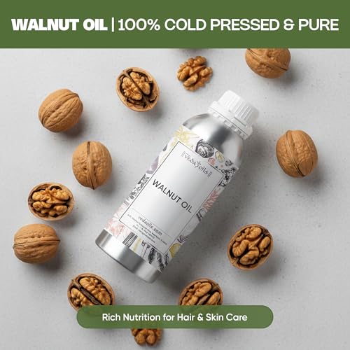 Image of VedaOils Cold Pressed Walnut Oil 100ml | 100% Pure Walnut Oil for Hair, Face, Skin & Thyroid Massage