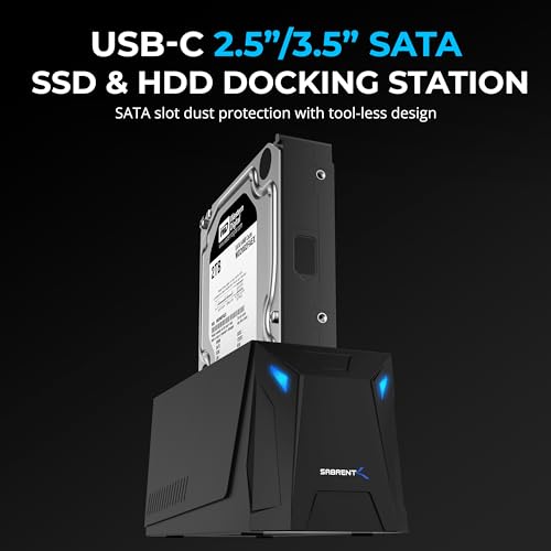 SABRENT USB-C Hard Drive Docking Station, 2.5"/3.5" Inch SATA SSD & HDD Tool Free 10Gbps Docking Station, Hot Swappable, Supports 20TB Drives, for Windows and Mac (DS-UC1B) - Image 3