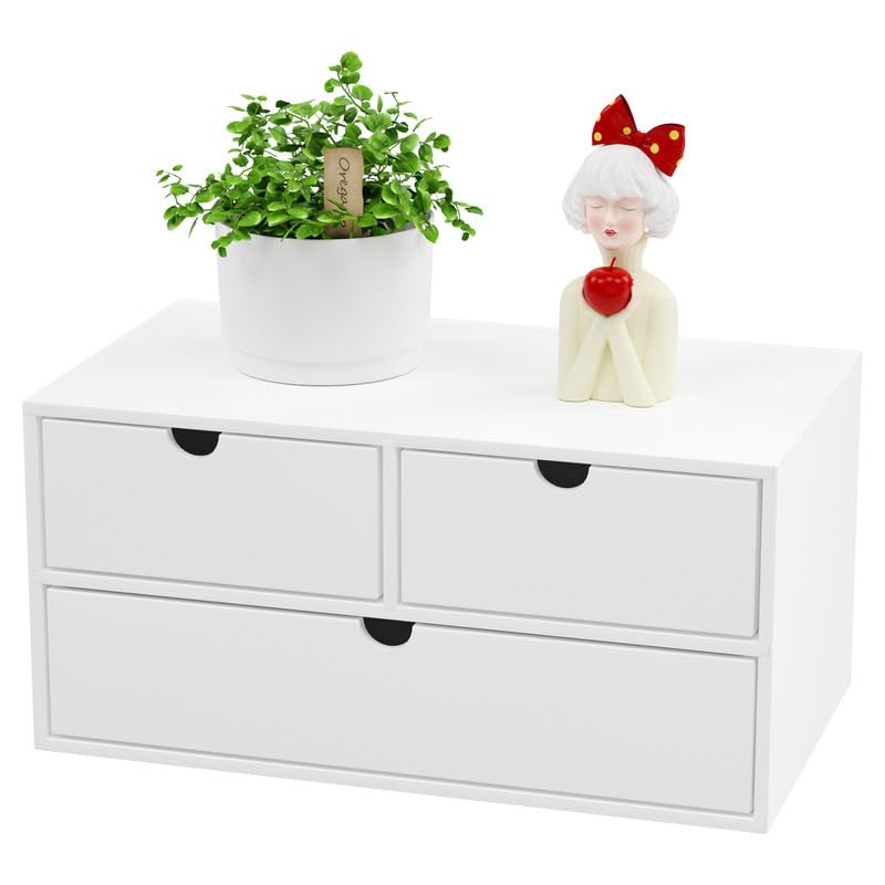 Wisuce Bamboo Desk Organizer - Mini Bamboo Desk Drawer Tabletop Cosmetic Storage Organization for Office or Home White