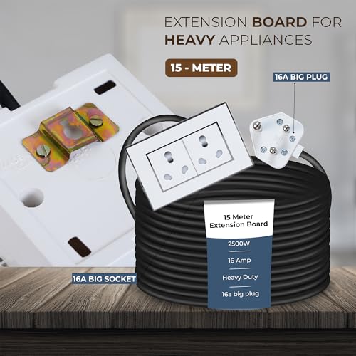 Image of Extension Board Heavy Duty Multi Socket 15A /16A /20A (2500 Watts 16A Big Plug and Two 16A Socket, 15 Meter)