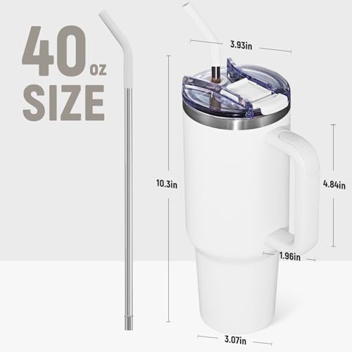 Image of COKTIK 40 oz Tumbler With Handle and Straw Lid, Vacuum Insulated Travel Coffee Mug Stainless Steel Insulated Cup for Beverages, Leak-proof, Cupholder Friendly (Snow)